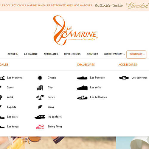 Mega menu sur la Marine sandales, Agence Impulsion