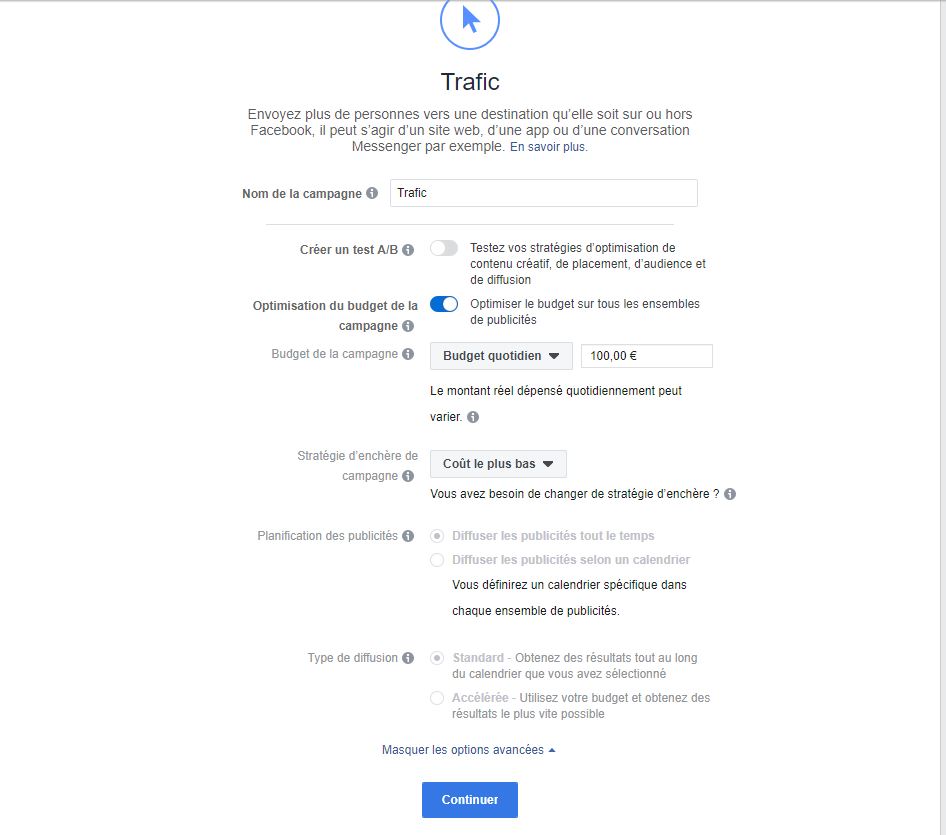 budget de la campagne de publicités Facebook